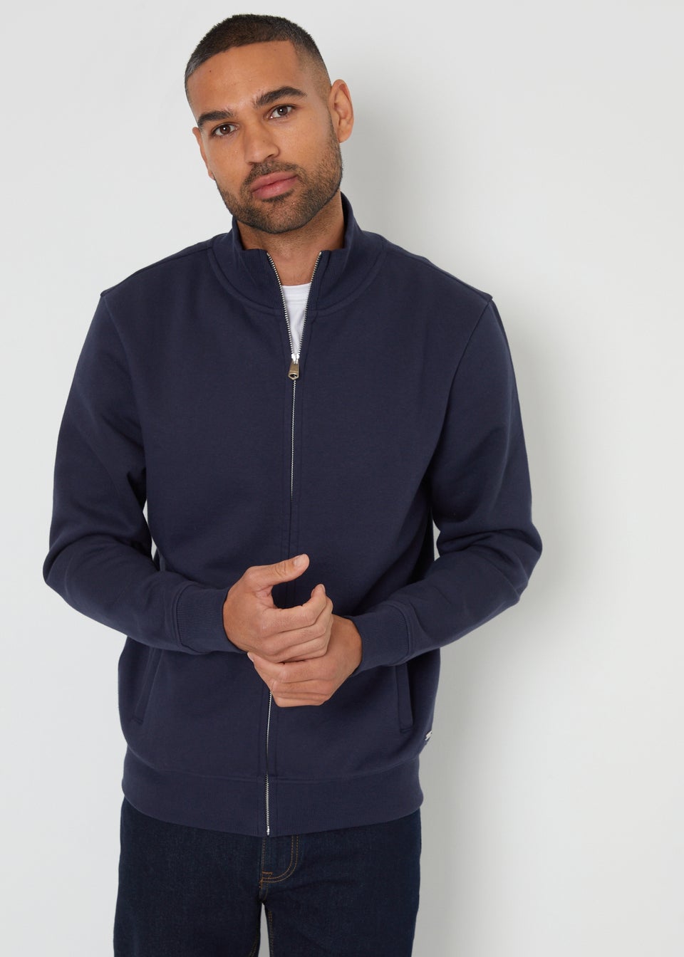 Threadbare Navy Funnel Neck Zip Through Sweatshirt