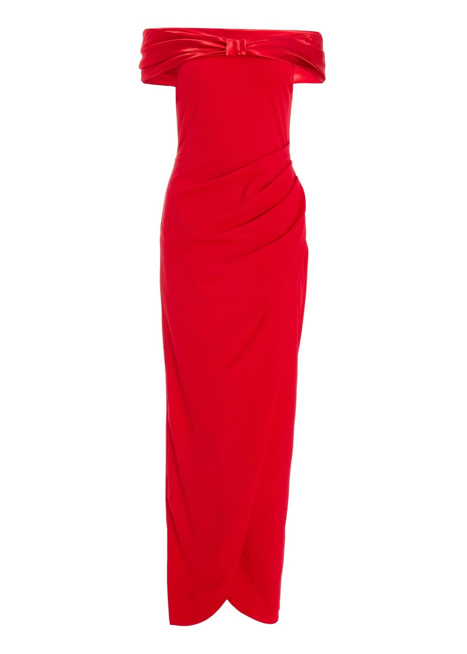 Quiz Red Bardot Ruched Maxi Dress