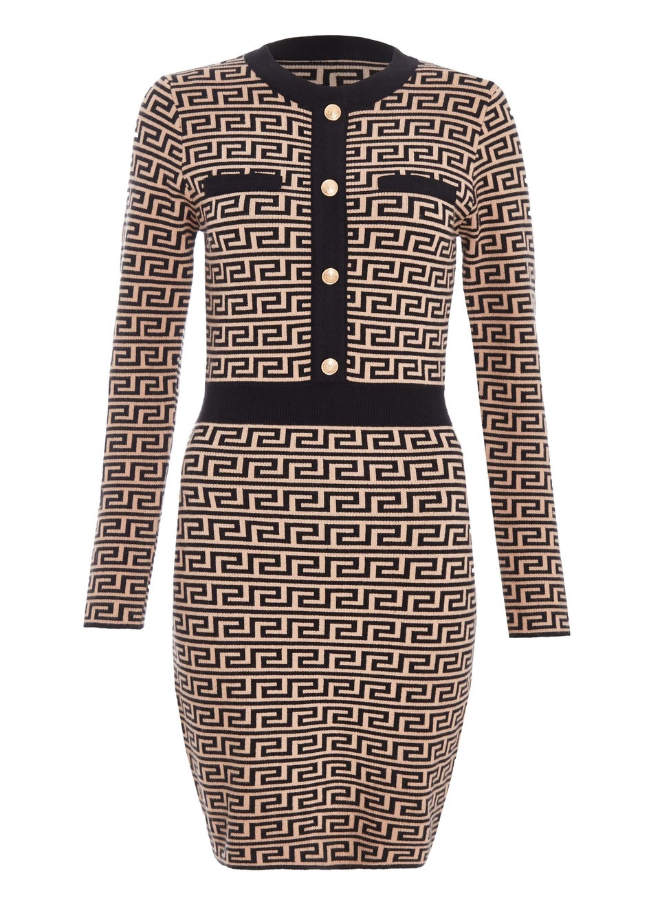 Quiz Black Knit Geometric Mini Dress