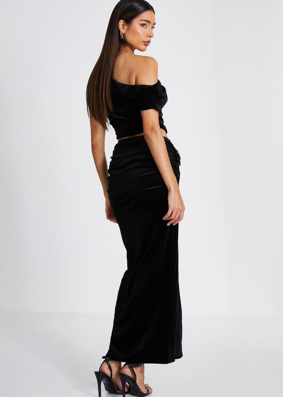 Quiz Black Velvet Corsage Maxi Skirt Matalan