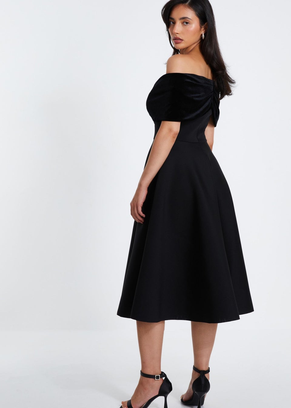 Quiz Black Velvet Neckline Skater Dress Matalan