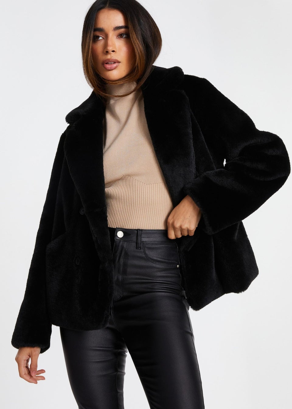 Matalan black fur coat hotsell