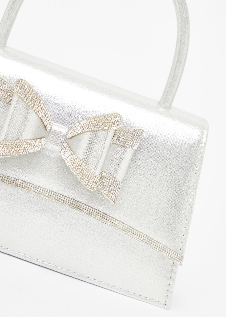 Quiz Silver Satin Double Bow Bag
