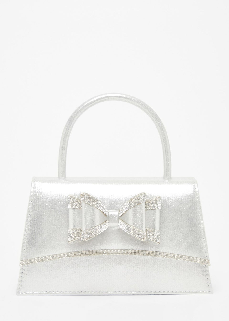 Quiz Silver Satin Double Bow Bag