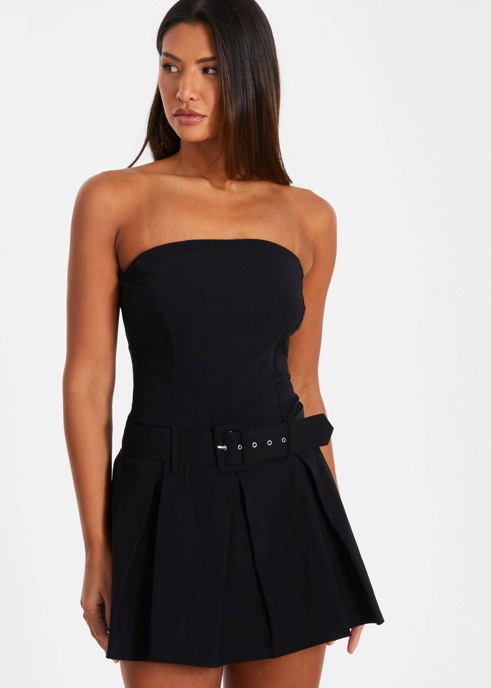 Quiz Black Bandeau Pleated Playsuit Matalan