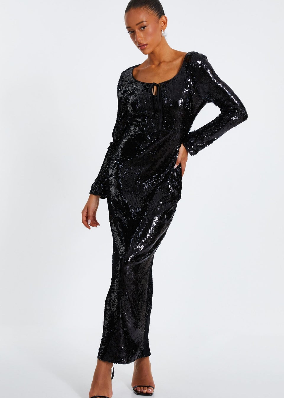 Quiz sequin long sleeve maxi dress shop