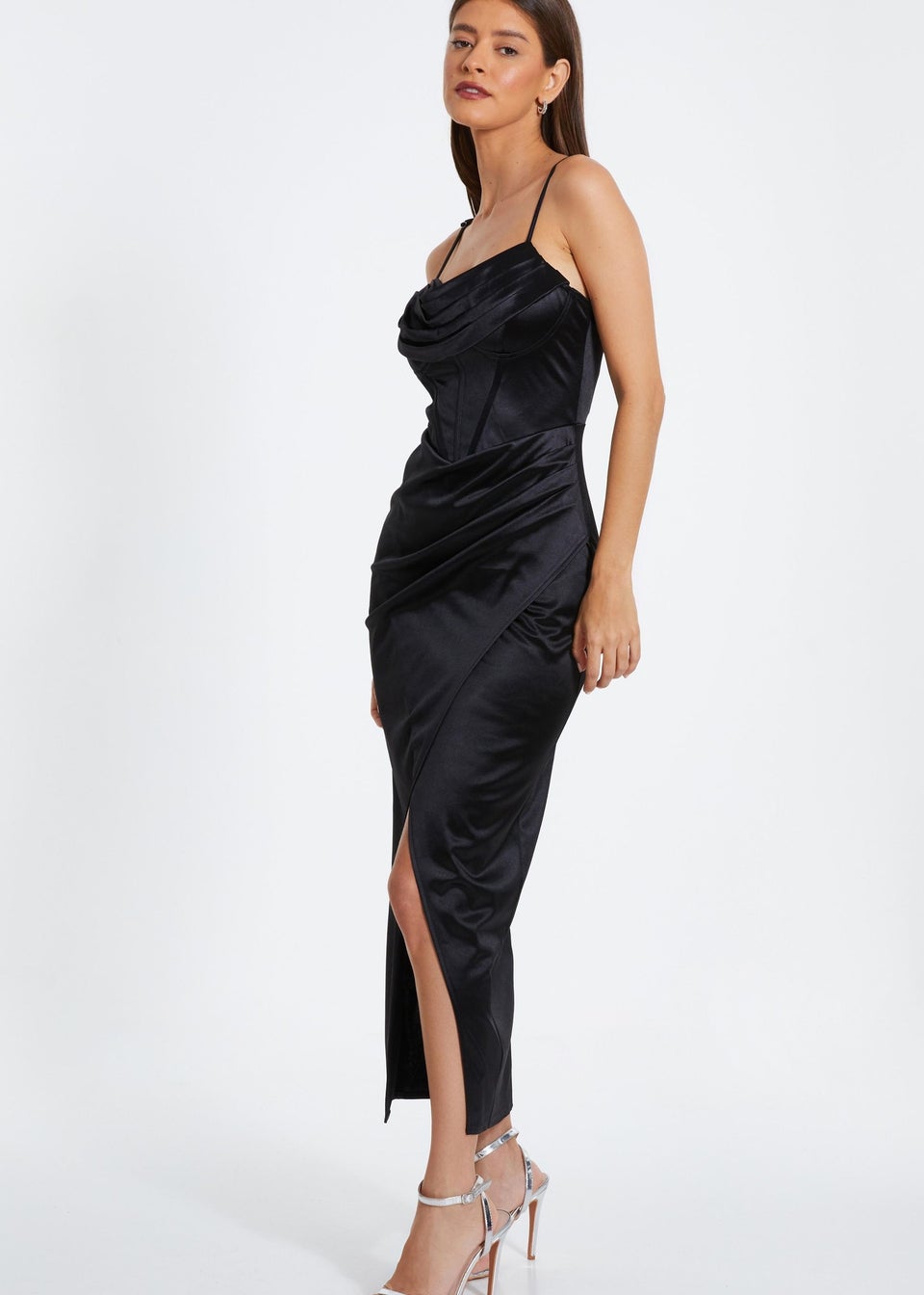 Quiz Black Cowl Neck Corset Dress