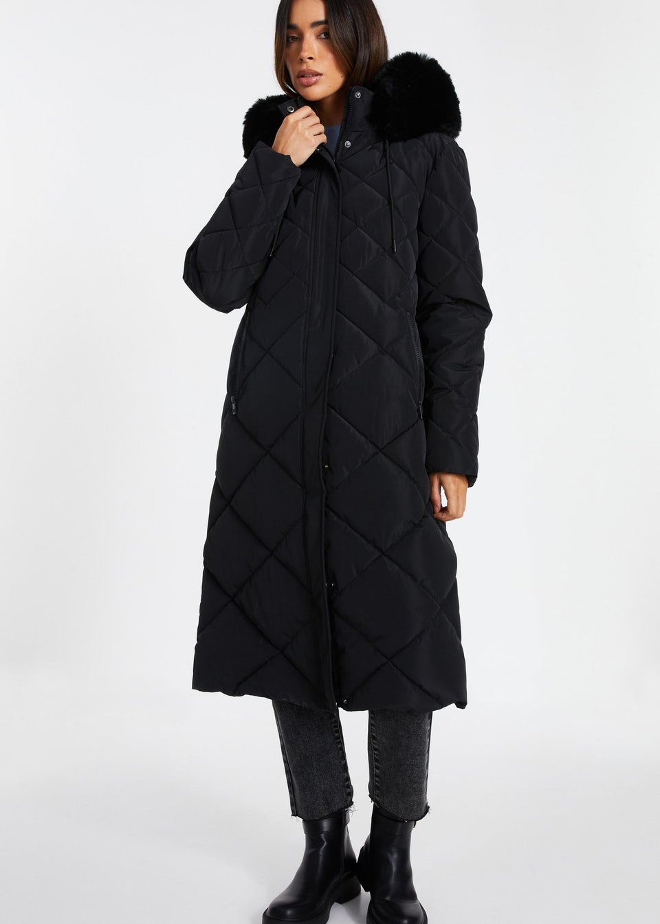 Quiz Black Diamond Quilted Parka