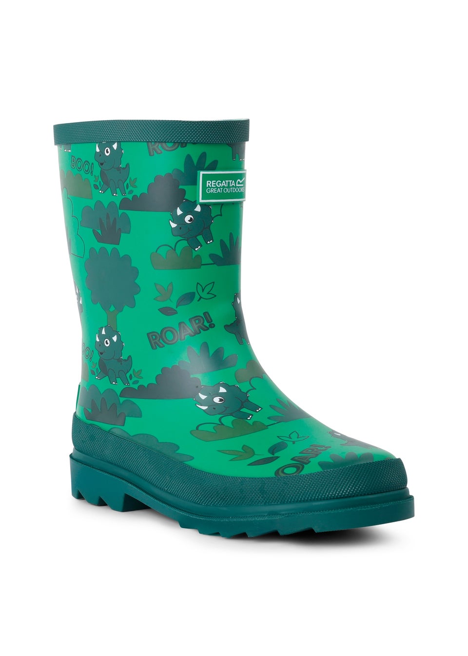 Regatta Stompy the Dinosaur Green Kids' Mudplay Junior II Waterproof Wellies