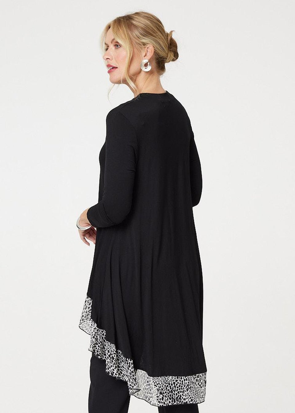 Izabel London Black Animal Print High Low Jersey Top