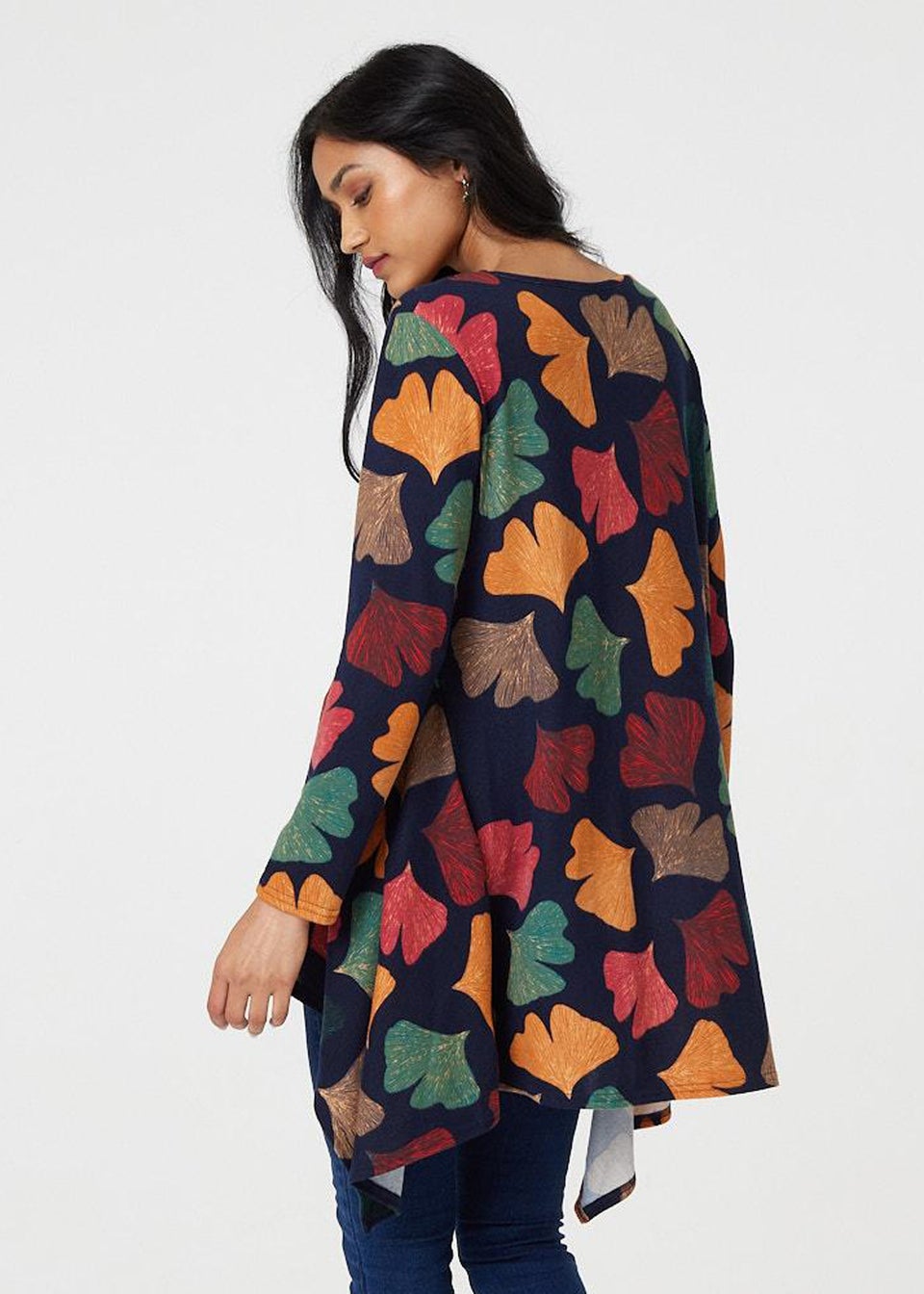 Izabel London Navy Leaf Print High Low Tunic Top