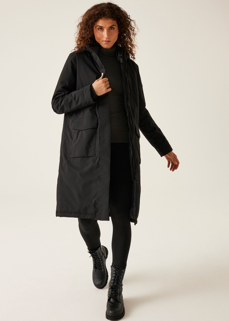 Regatta Black Dark Grey Yarli Waterproof Longline Jacket