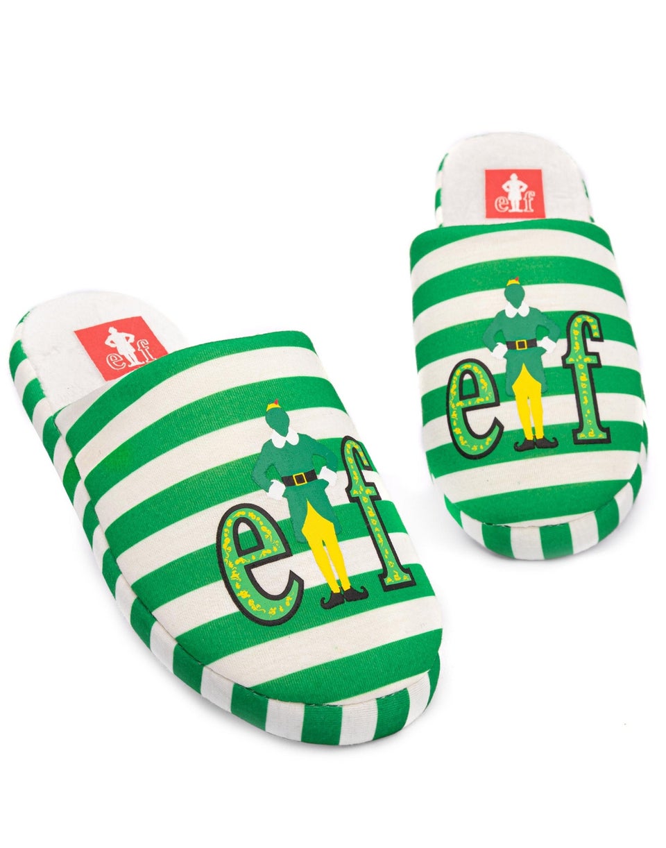 Elf Green Striped With Logo Placement Print Mule Slippers