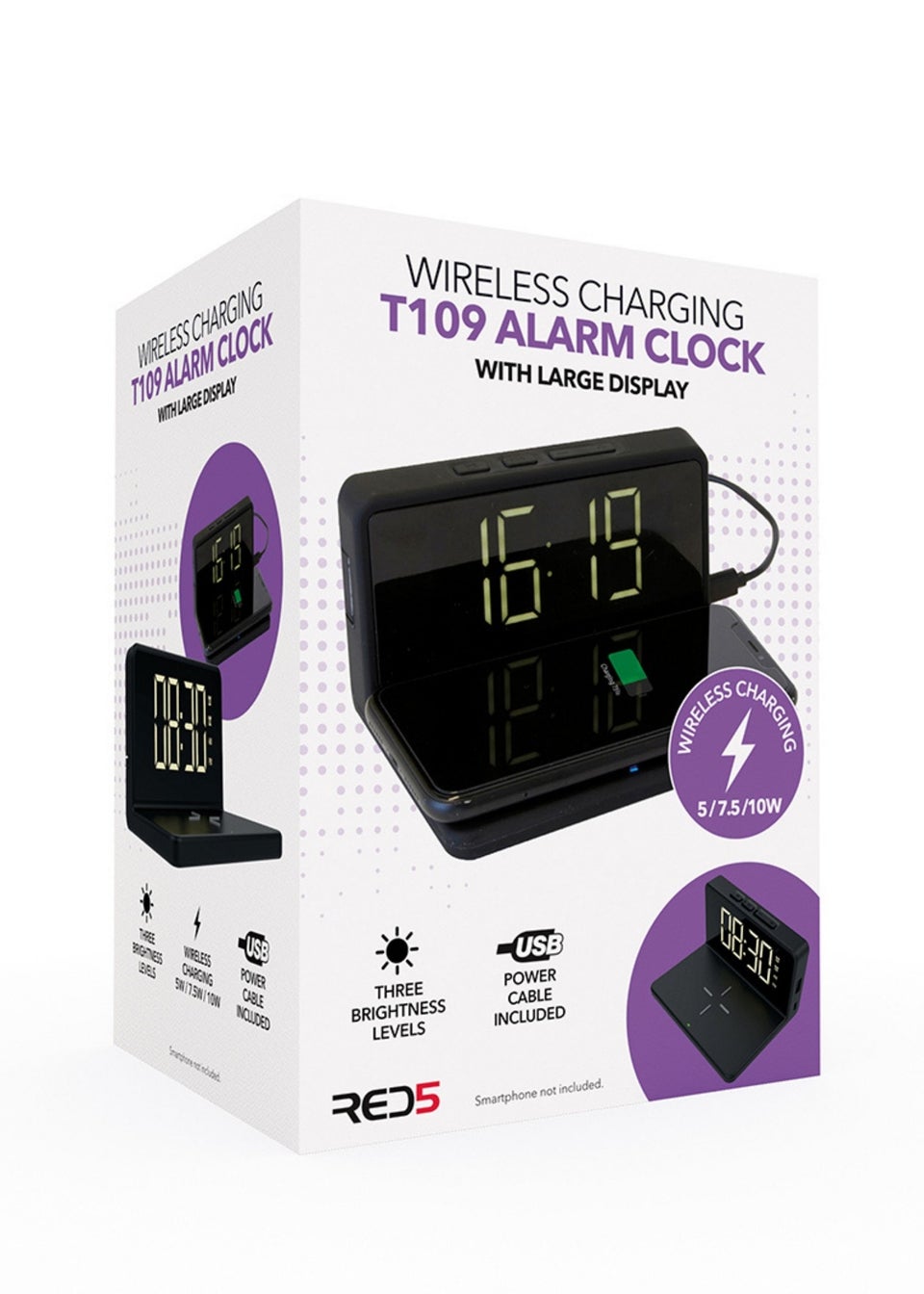 RED5 Black Wireless Phone Charging Alarm Clock