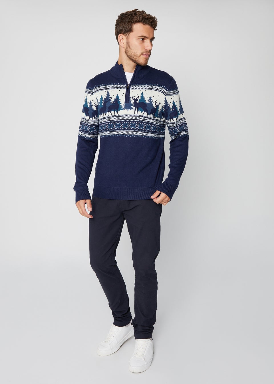 Threadbare Navy Quarter Zip Christmas Knitted Jumper