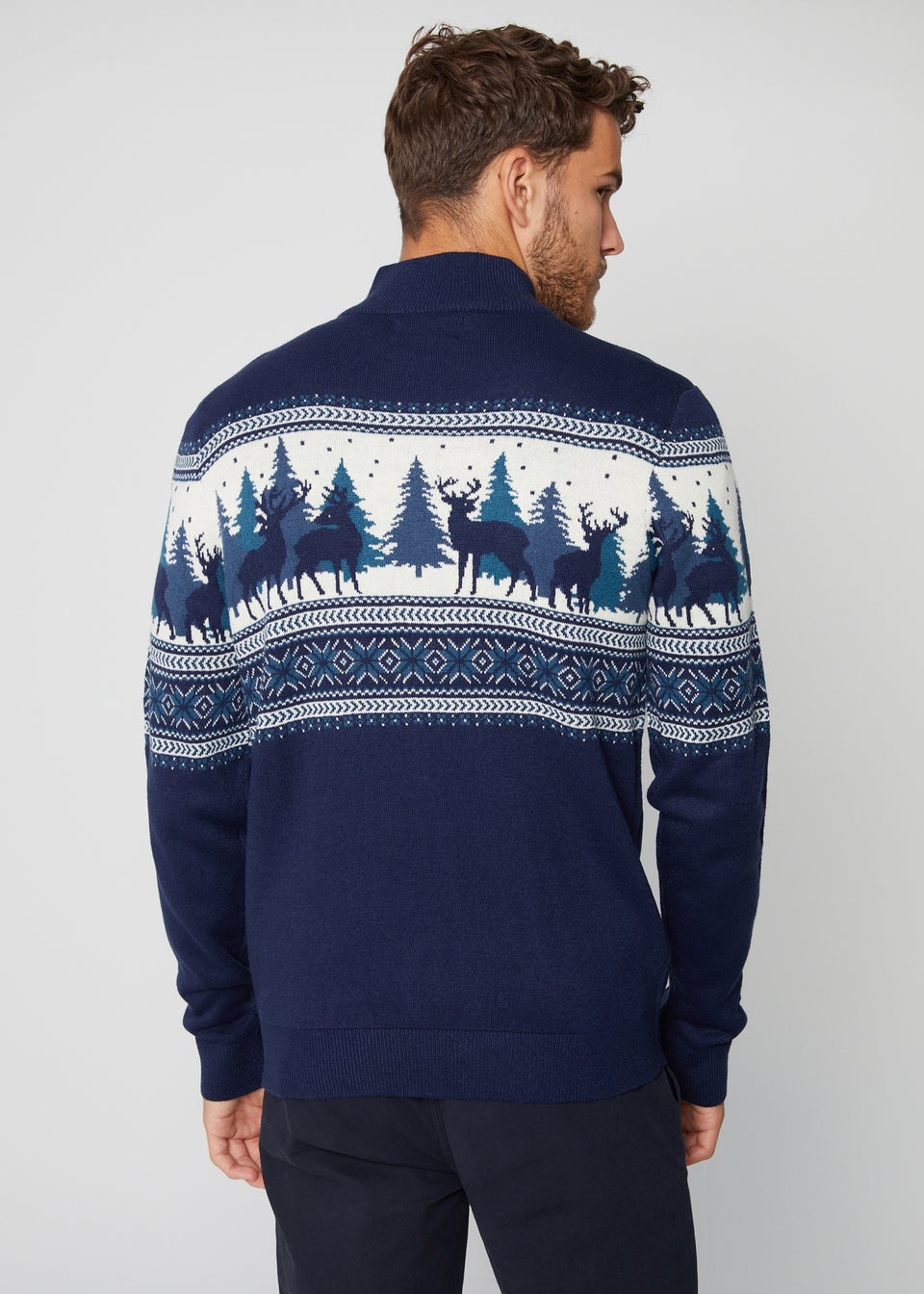 Threadbare Navy Quarter Zip Christmas Knitted Jumper