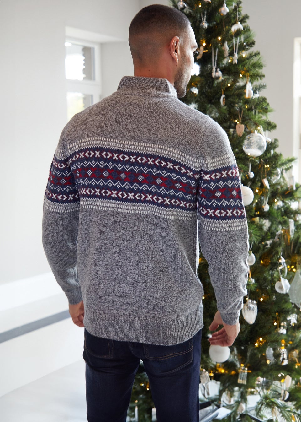 Threadbare Grey Quarter Zip Christmas Knitted Jumper