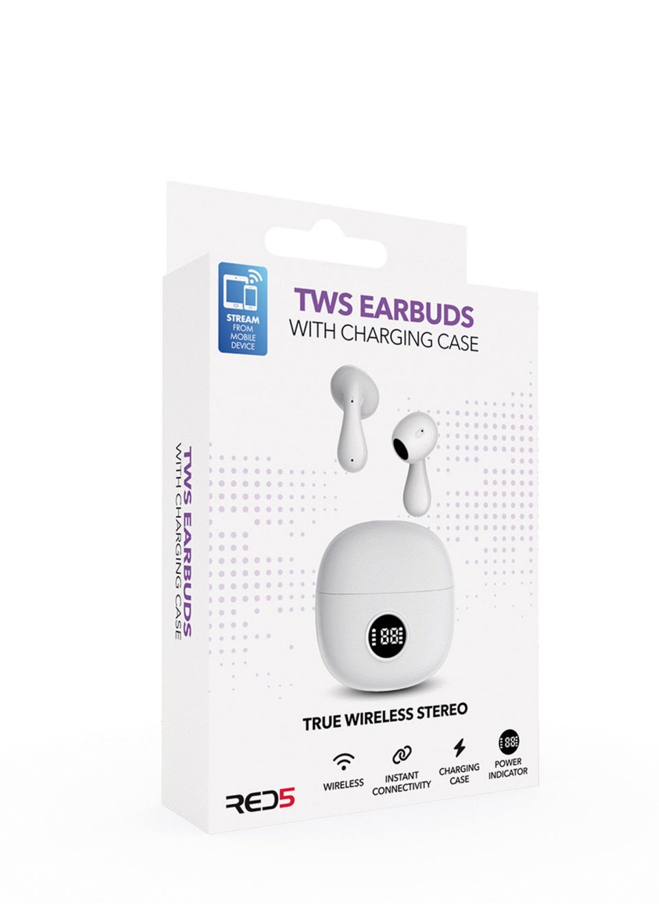 RED5 White TWS Earphones with Charging Case