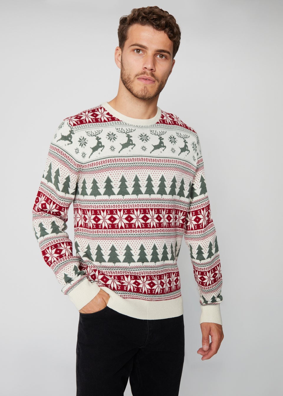 Threadbare Ecru Fairisle Christmas Crew Neck Jumper Matalan