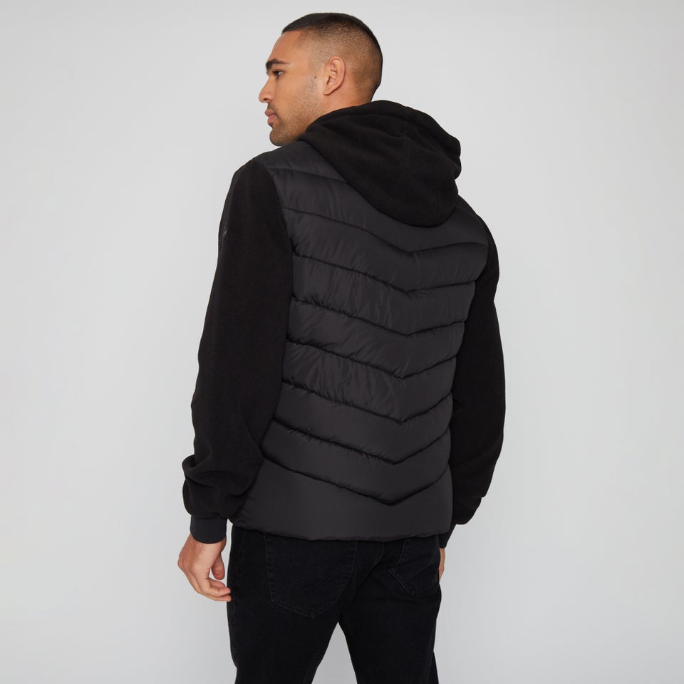 Threadbare Black Padded Contrast Sleeve Hooded Jacket