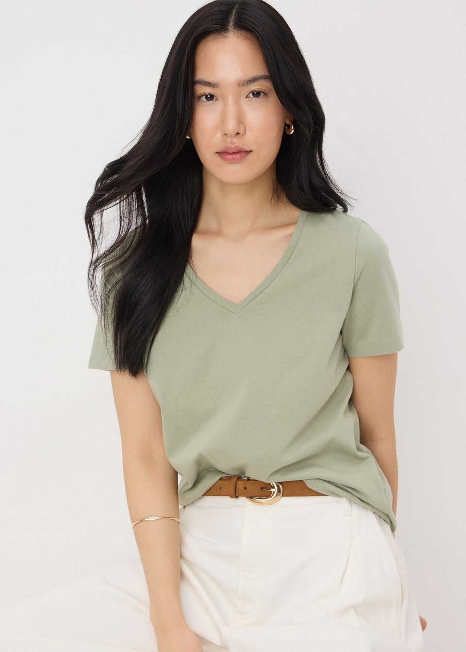 Green V-Neck Regular Fit T-Shirt