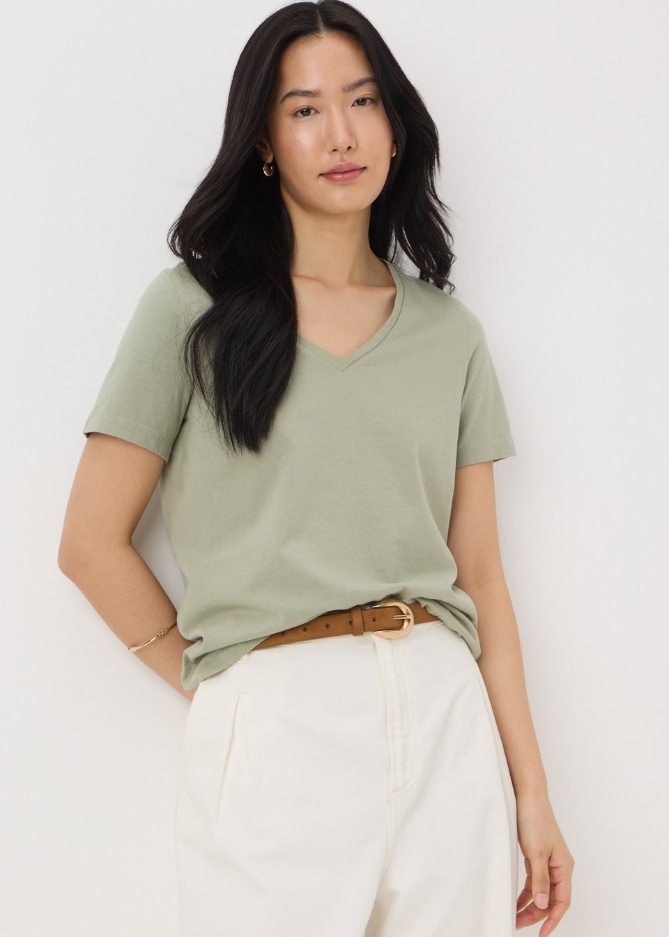 Green V-Neck Regular Fit T-Shirt