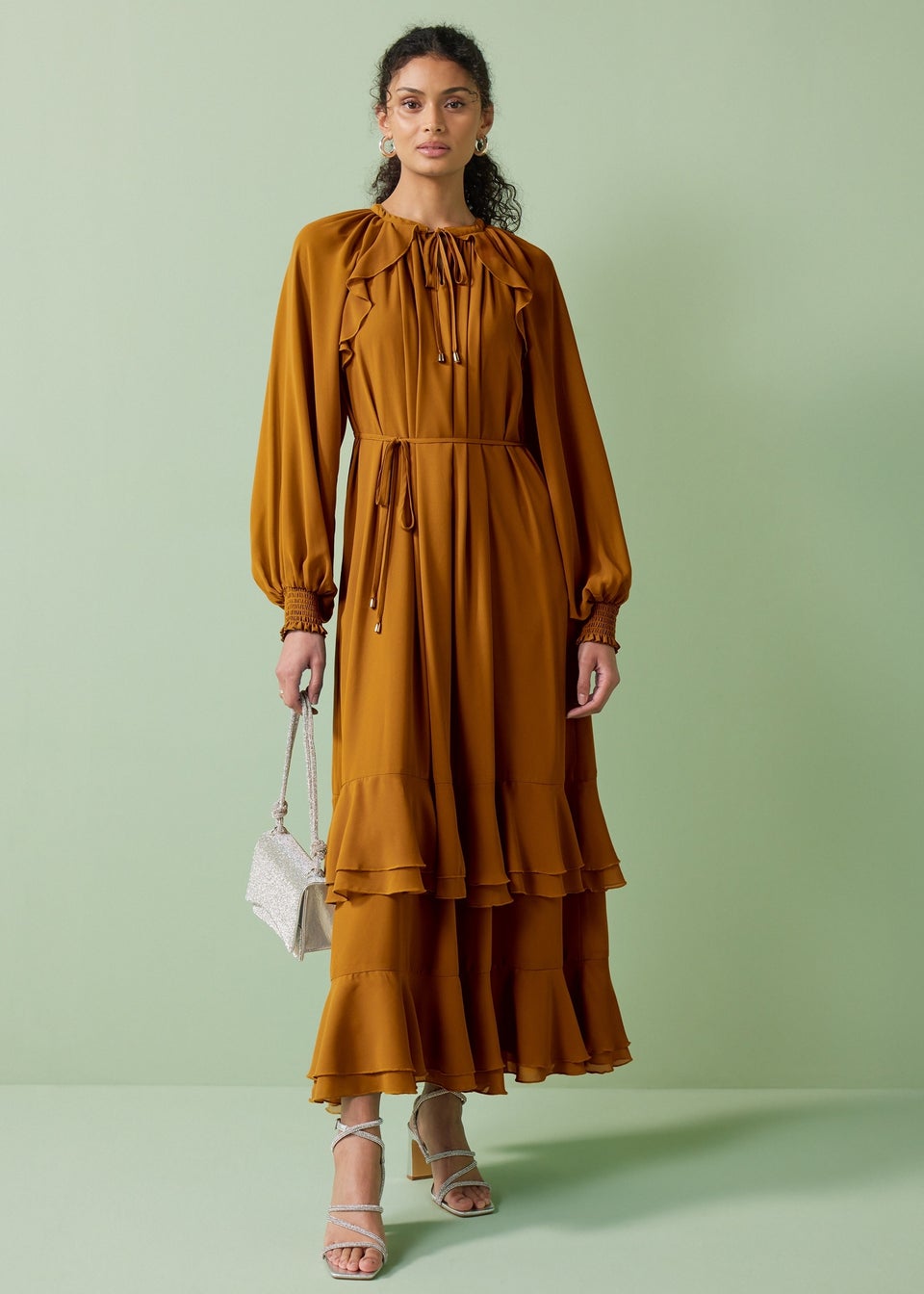 Et Vous Orange Frill Chiffon Maxi Dress