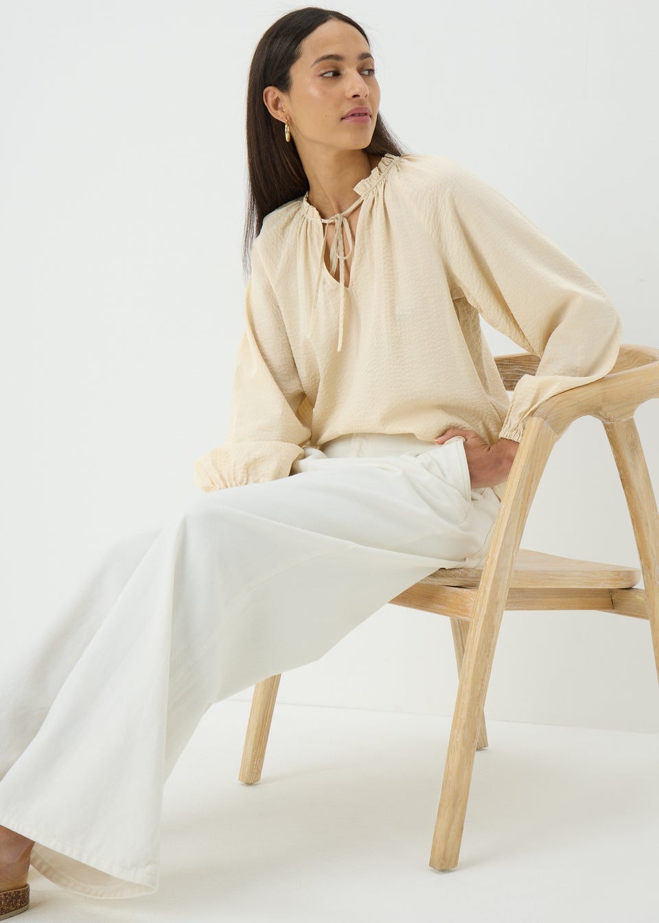 Stone Boho Tie Neck Blouse