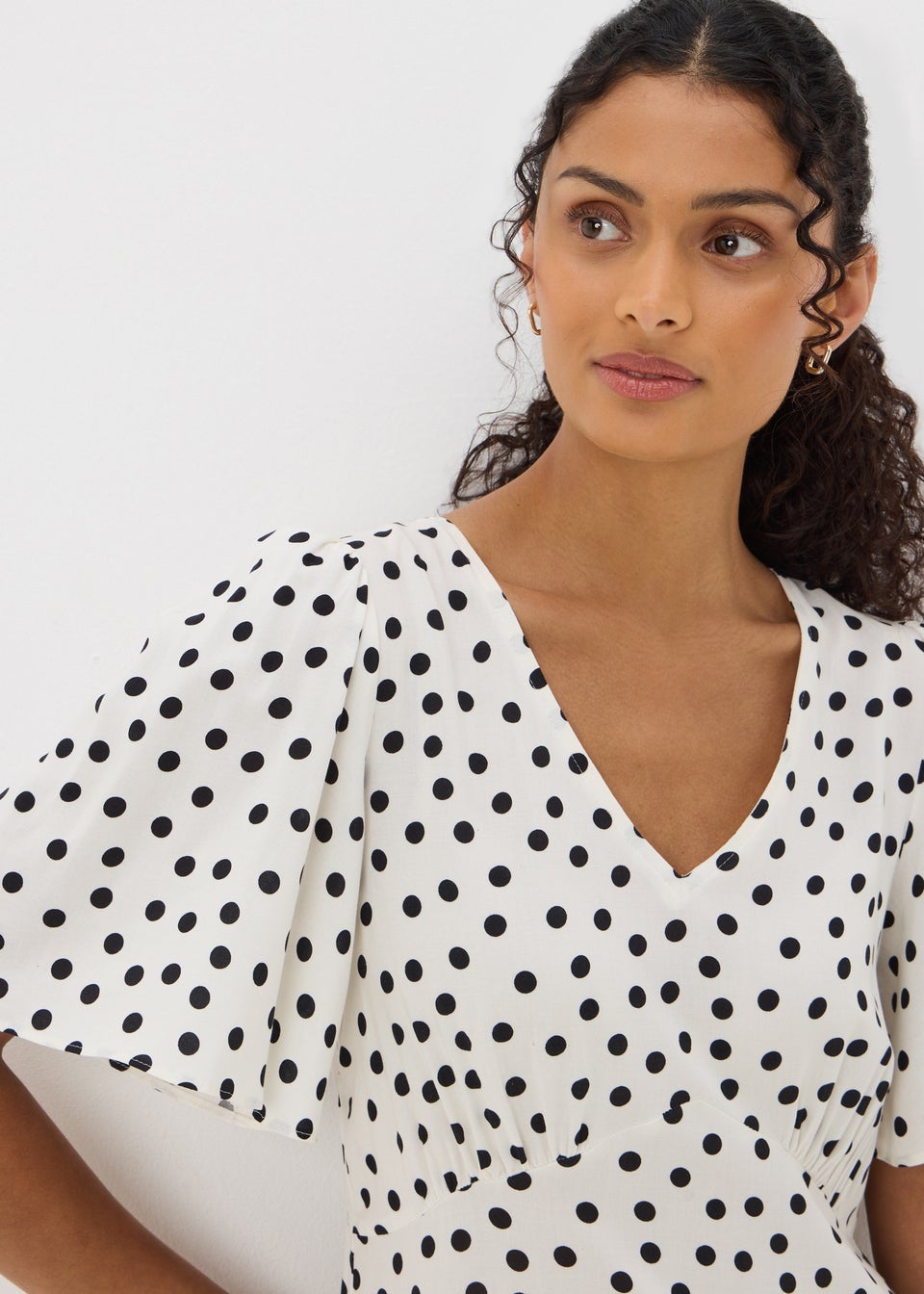 Cream Spot Print Midi Tea Dress