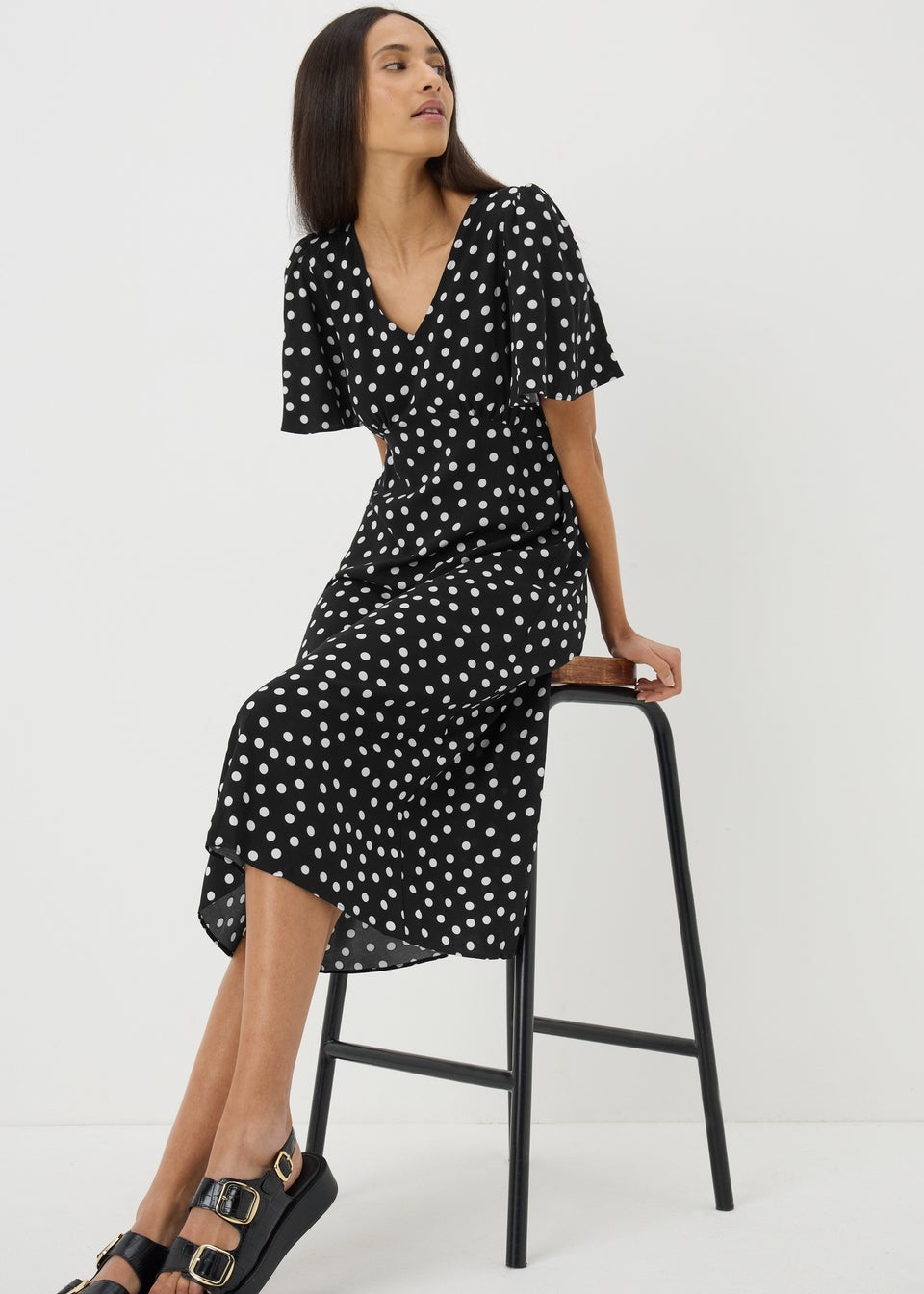 Black Polka Dot Midi Dress