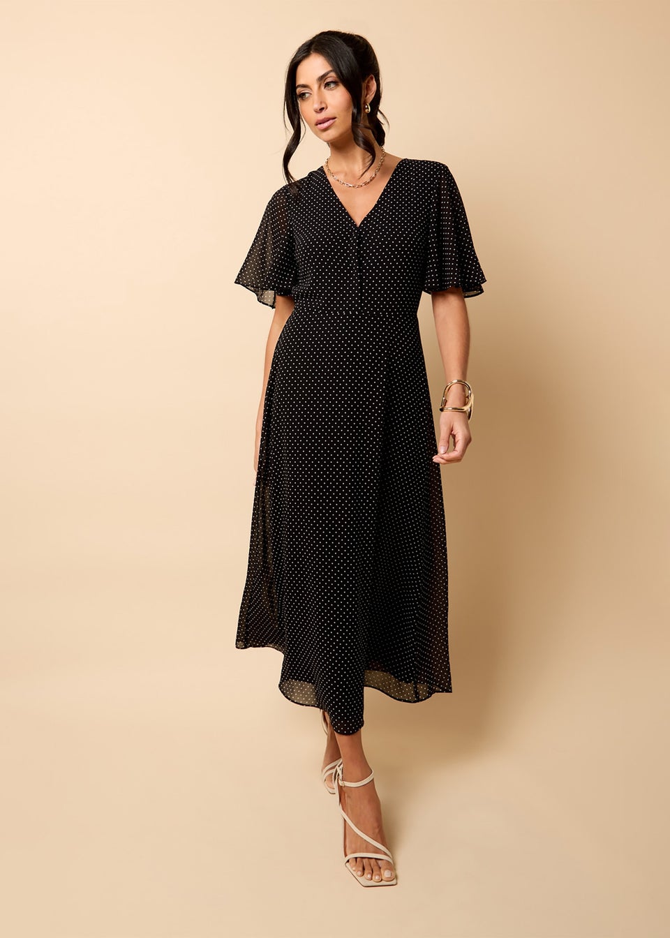Little Mistress Polka Dot Chiffon Midaxi Dress by Vicky Pattison