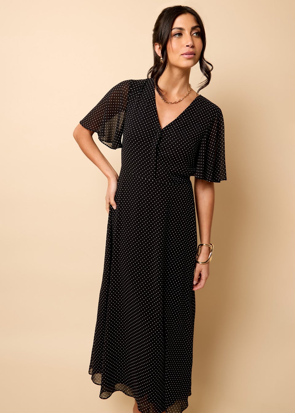 Little Mistress Polka Dot Chiffon Midaxi Dress by Vicky Pattison