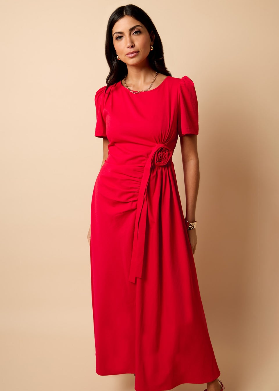 Little Mistress Red Rosette Midaxi Dress by Vicky Pattison