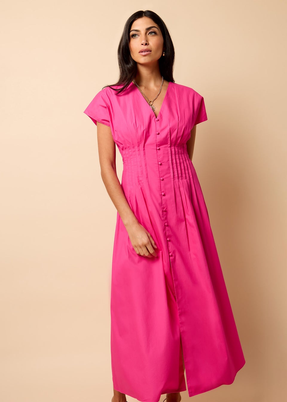 Little Mistress Pink Cotton Midaxi Dress by Vicky Pattison