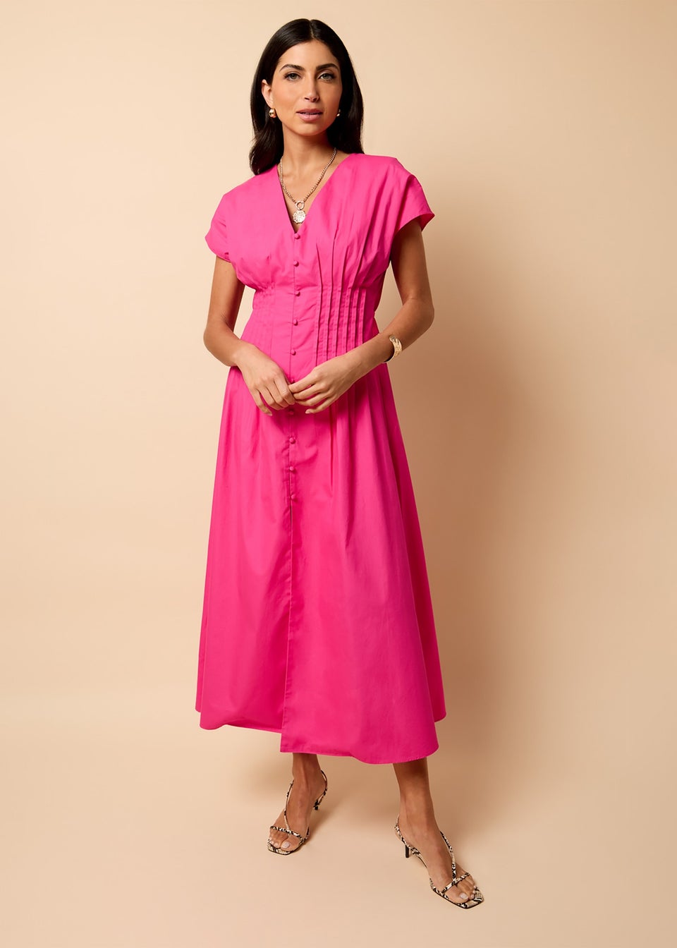 Little Mistress Pink Cotton Midaxi Dress by Vicky Pattison