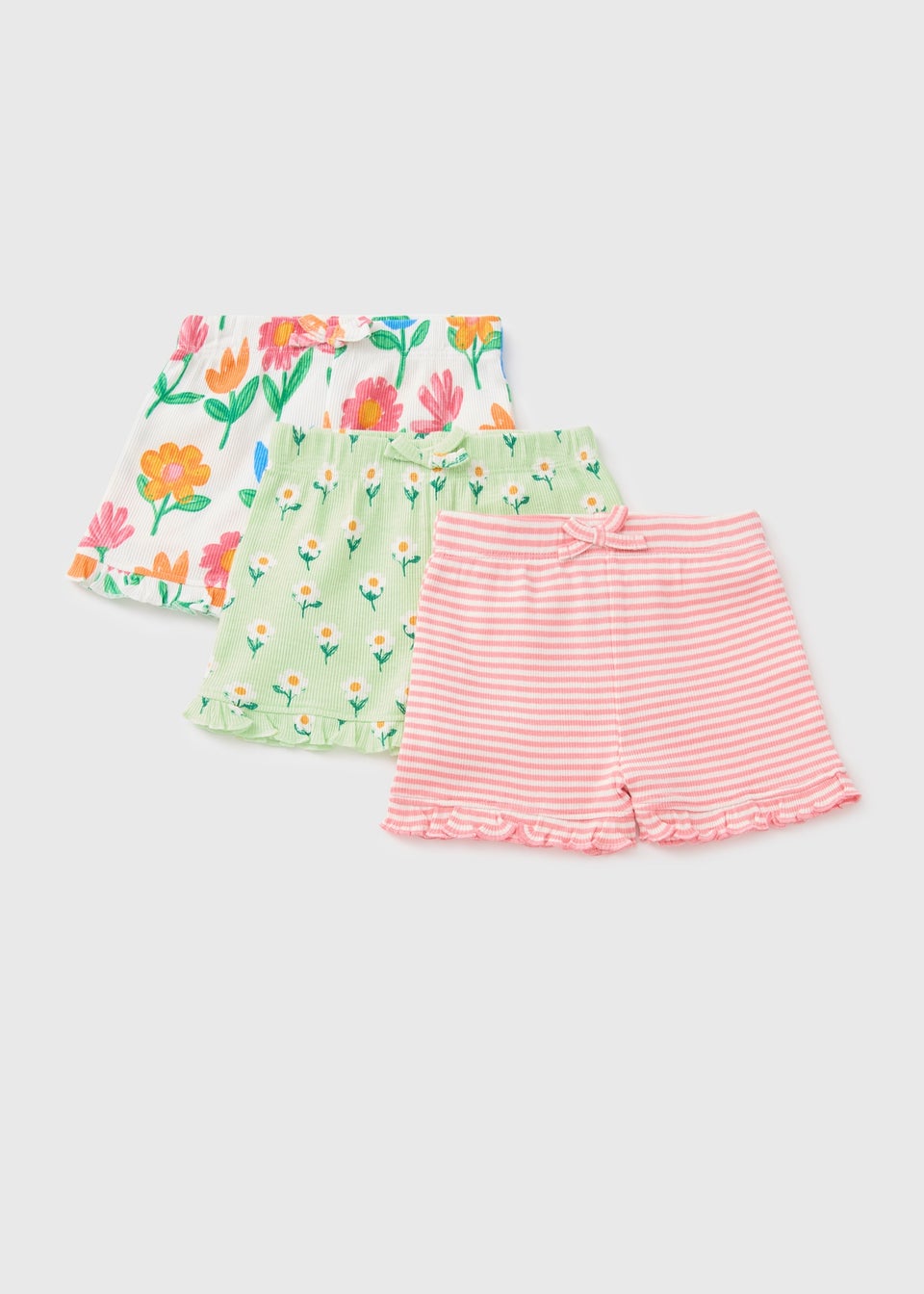 3 Pack Baby Multicolour Floral Shorts (Newborn-23mths)