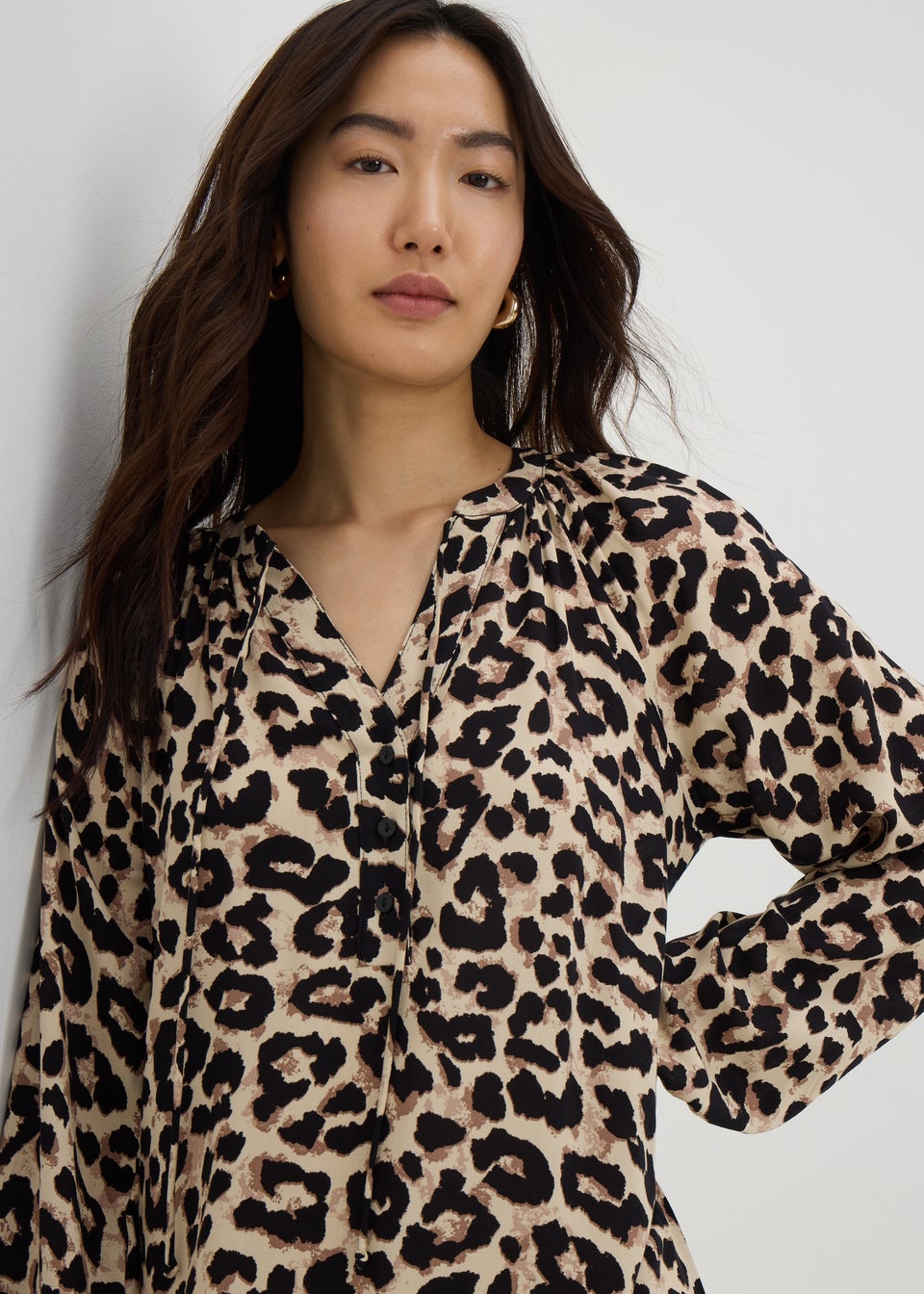 Brown Leopard Print Tunic Midaxi Dress