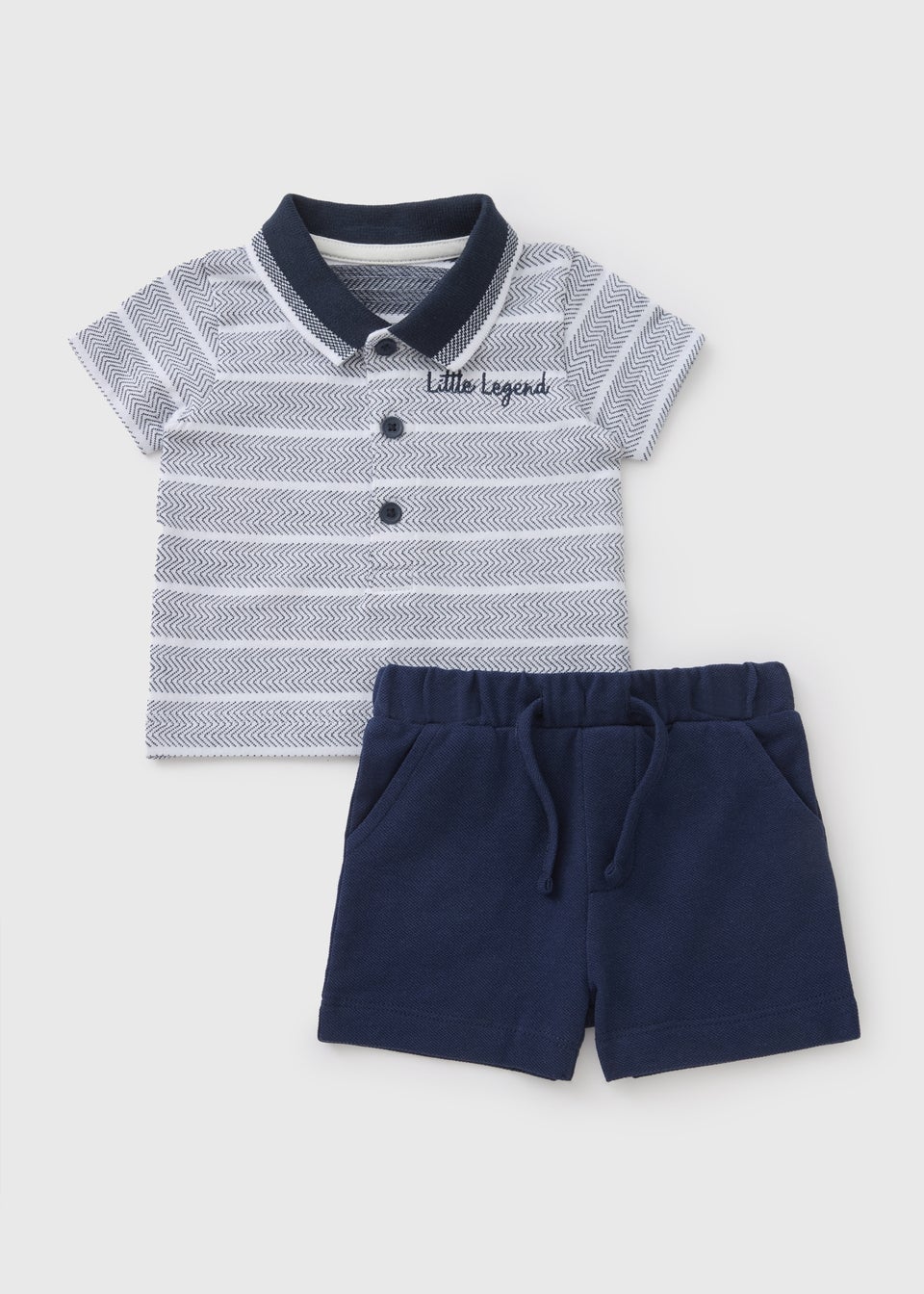 Boys Navy Striped Polo T-Shirt & Shorts Set (Newborn-23mths)