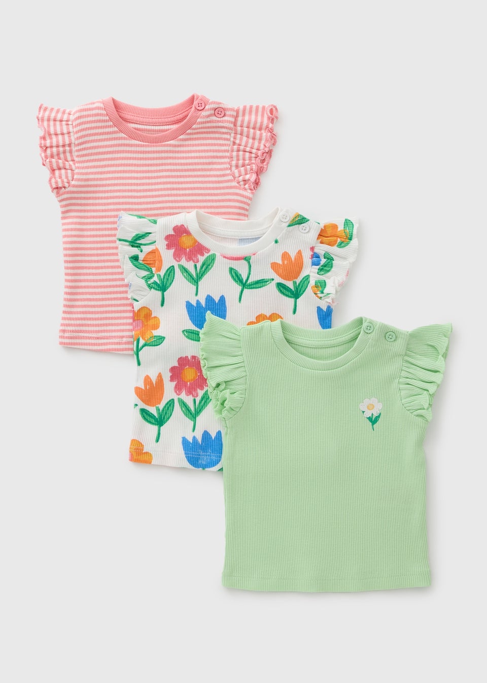 3 Pack Baby Multicolour Floral Stripe Tops (Newborn23mths)
