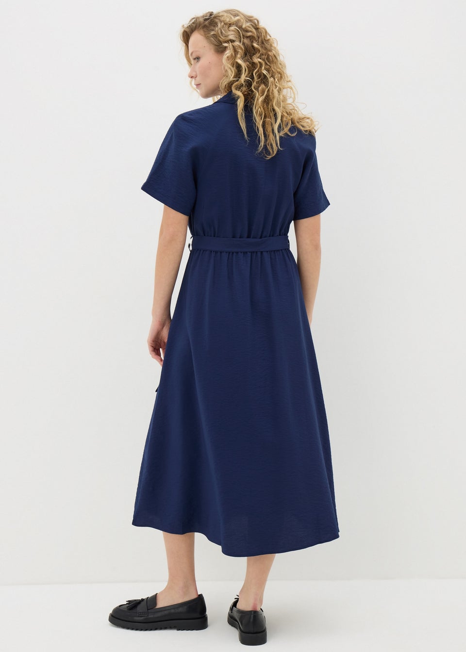 Navy Short Sleeve Midi Shirt Dress