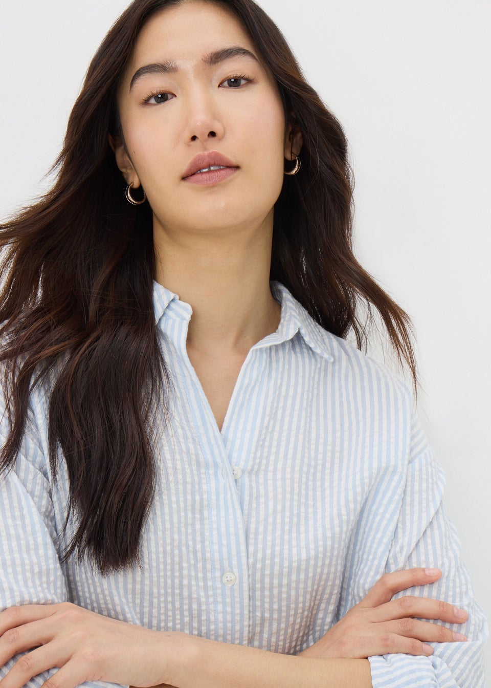 Papaya Petite Blue Stripe Seersucker Shirt