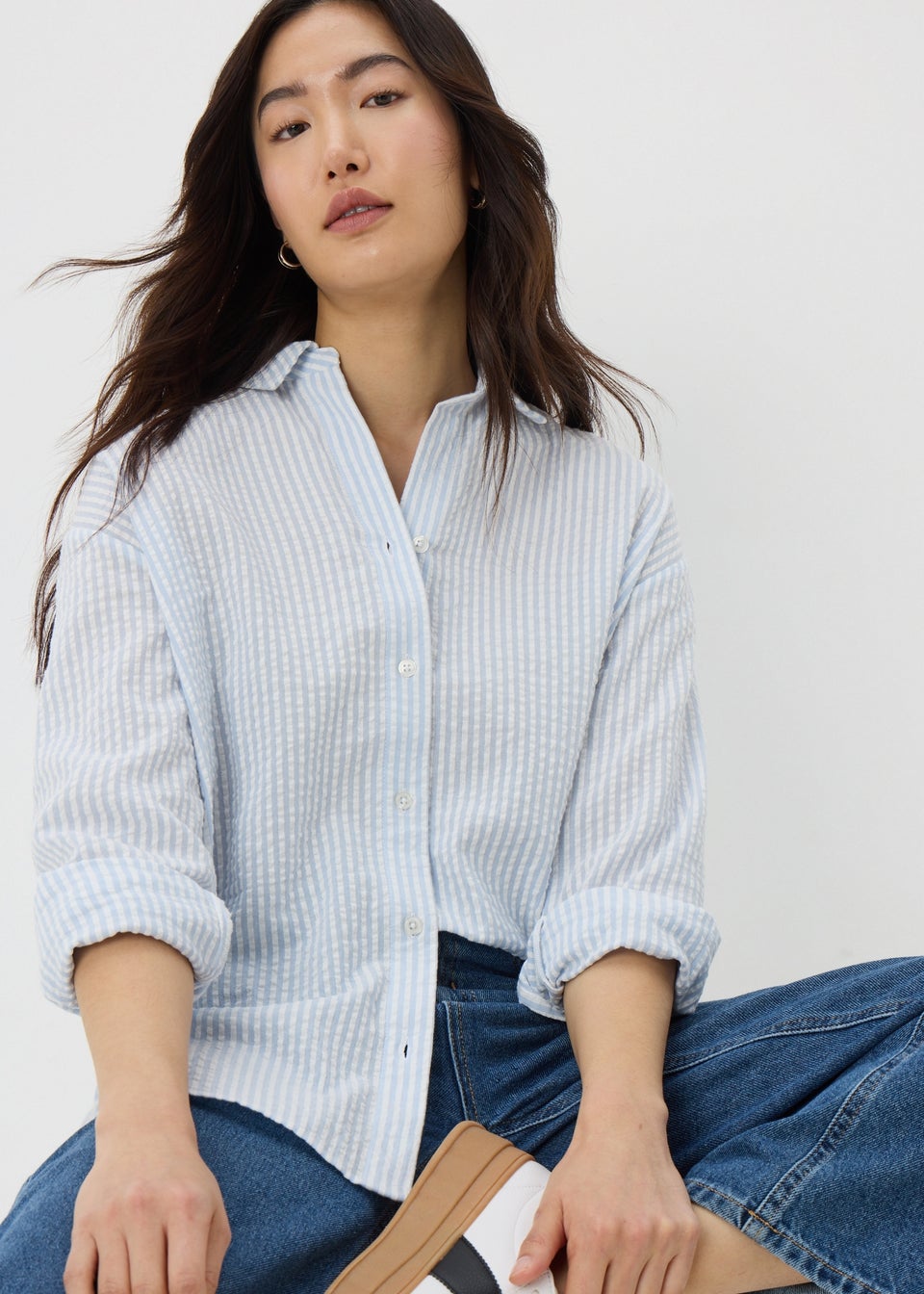 Papaya Petite Blue Stripe Seersucker Shirt