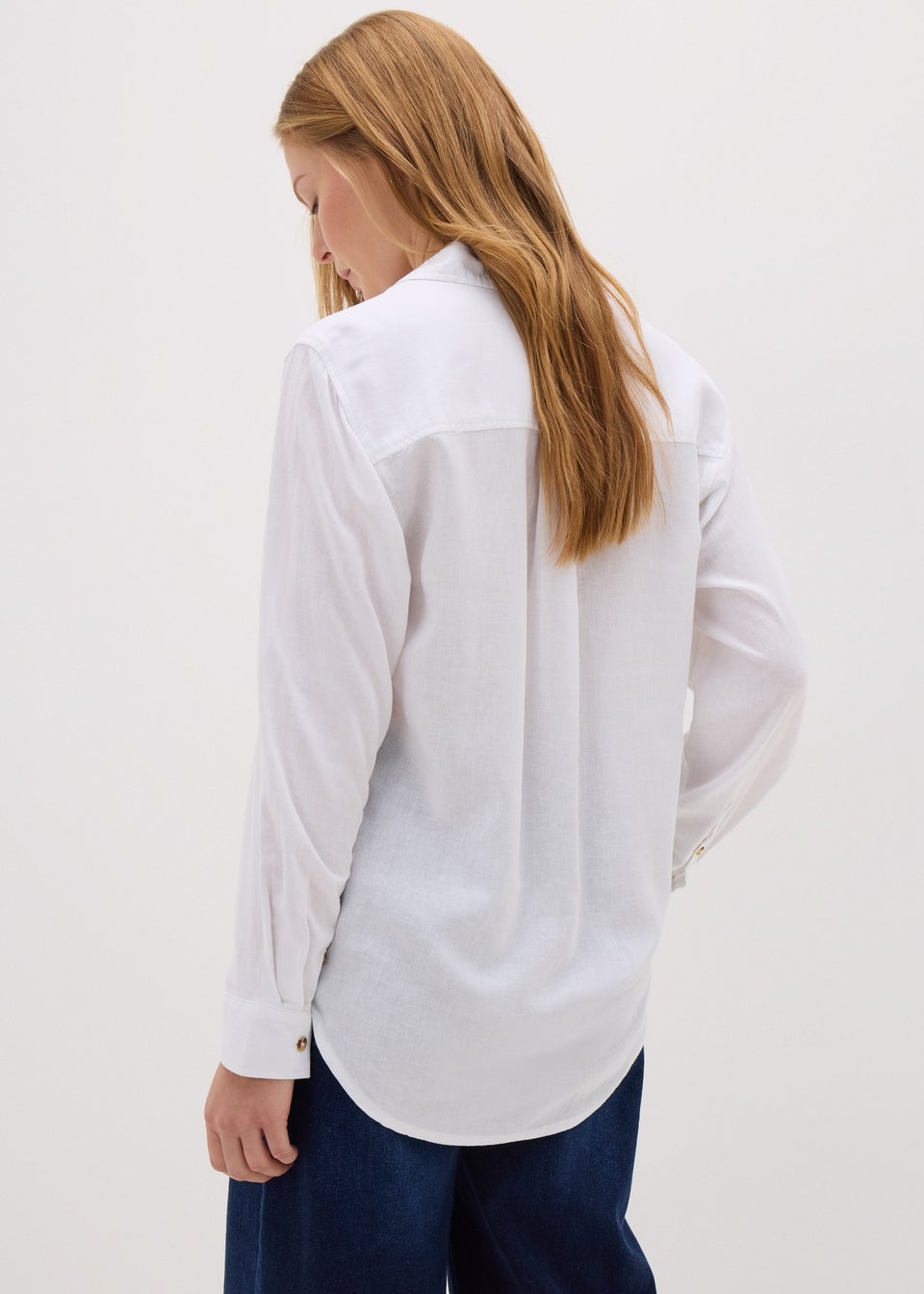 Papaya Petite White Linen Blend Long Sleeve Shirt