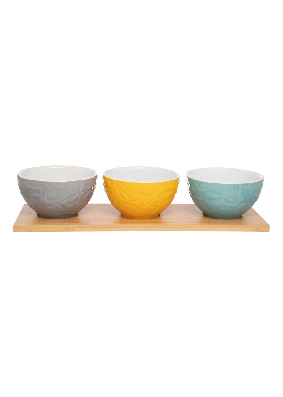 Catherine Lansfield Inga Dip Bowl Set Of 3 With Bamboo Platter