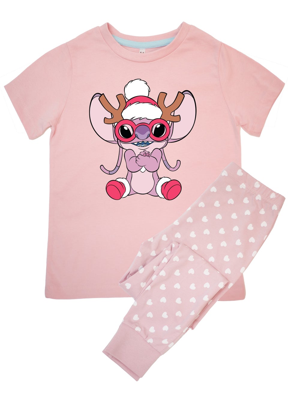 Disney Lilo Stitch Christmas Look Kids Pink Hearts Pyjamas 3 6 Years Matalan