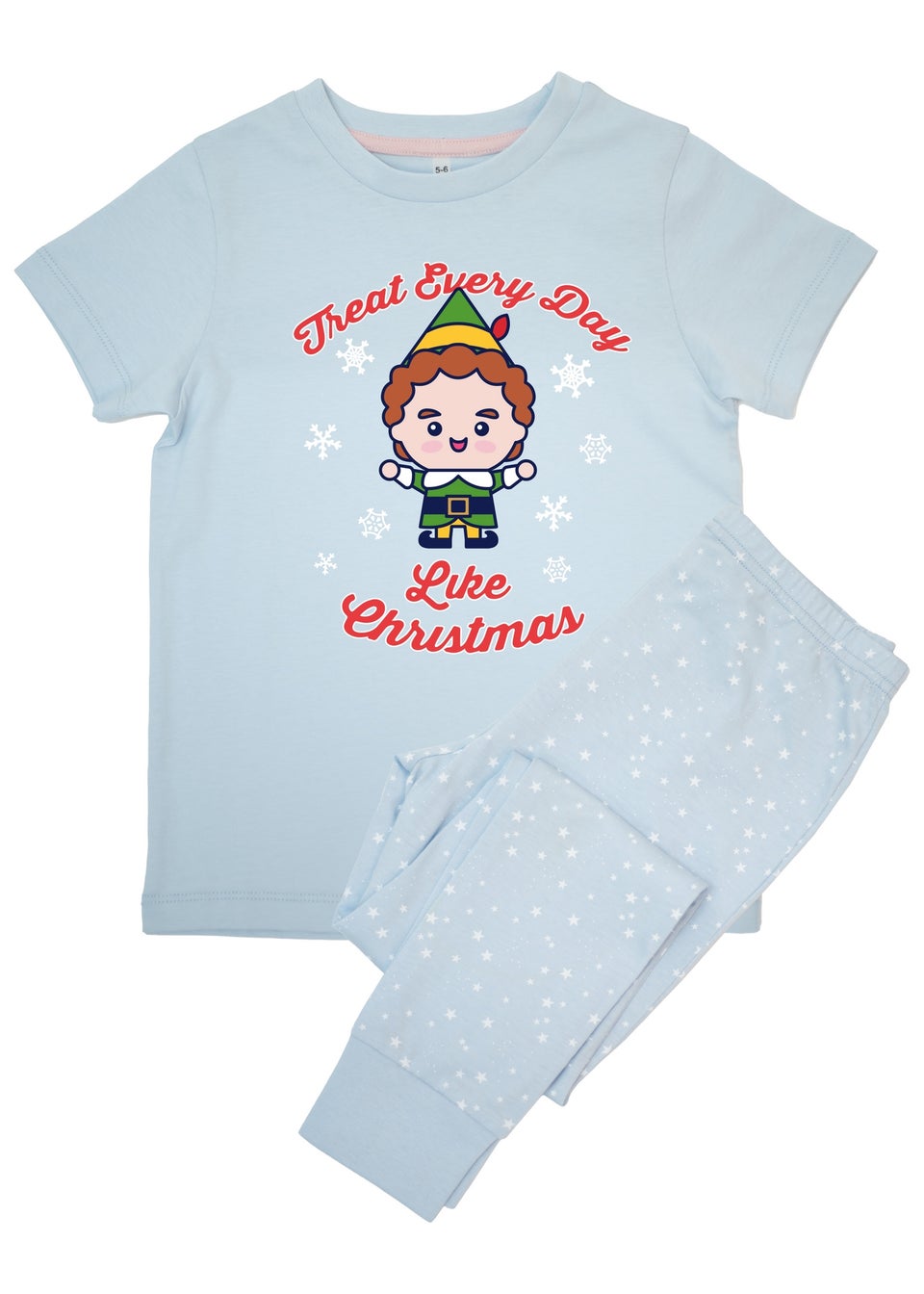 Elf Treat Every Day Like Christmas Kids Blue Stars Pyjamas 3 8 Years Matalan