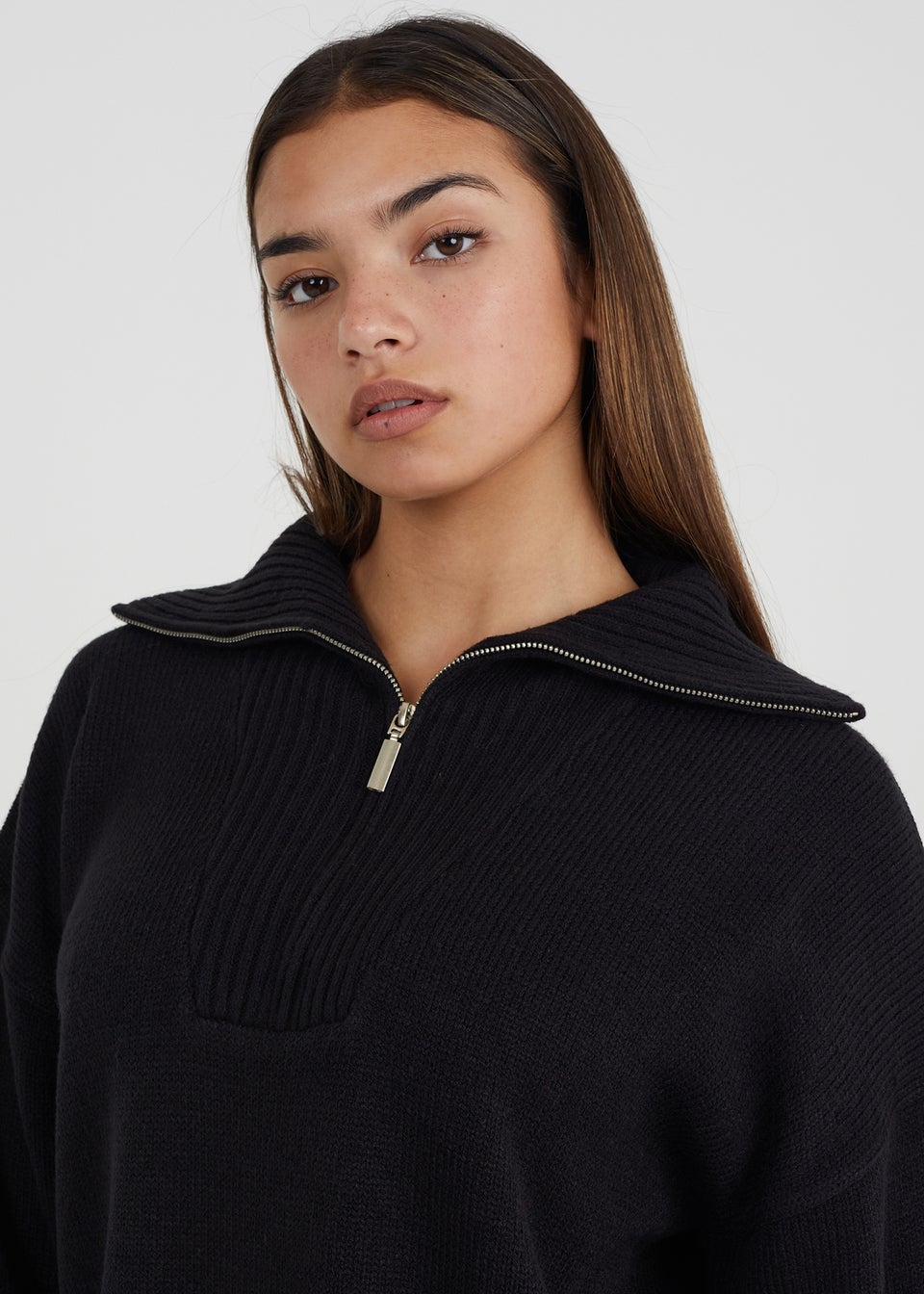 Brave Soul Black Oversized Zip Collar Knitted Jumper