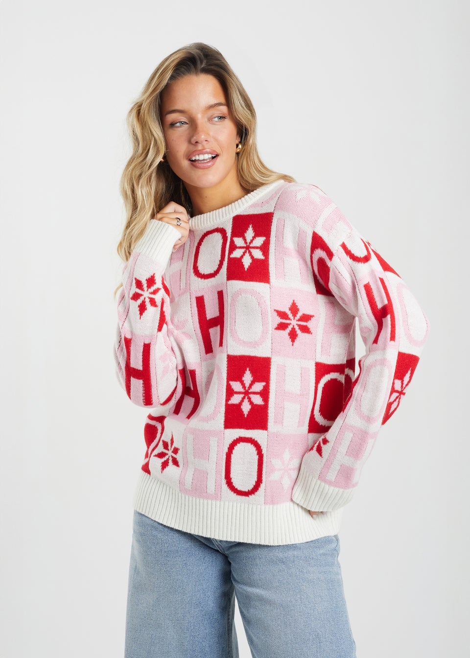 Brave Soul Pink Jacquard Knit Christmas Jumper