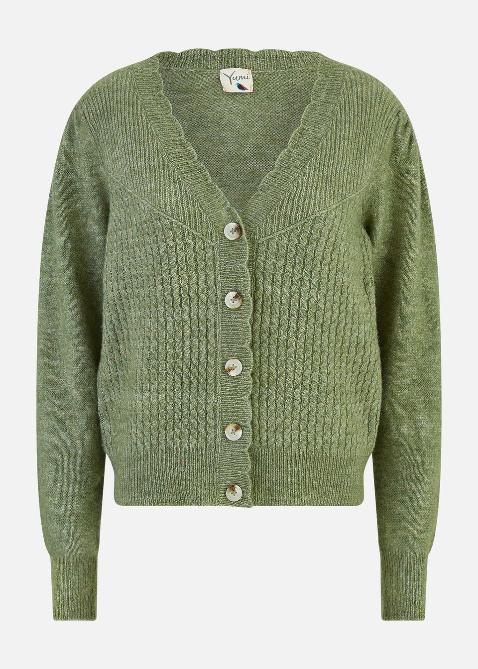 Yumi Green Twist Knit Button Up Cardigan