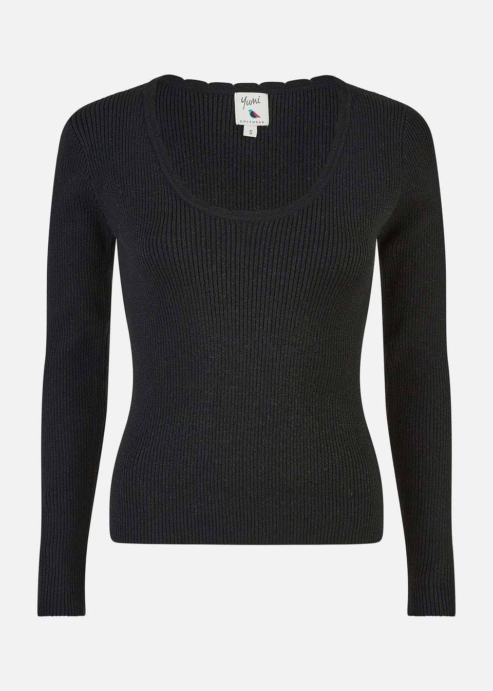 Yumi Black Metallic Knitted Ribbed Top Matalan